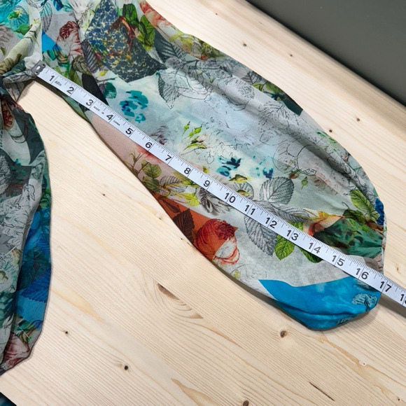 LEIFSDOTTIR Top Women 4 Green Silk Floral Catappa Blouse Crew Neck Ballon Sleeve - Picture 15 of 16